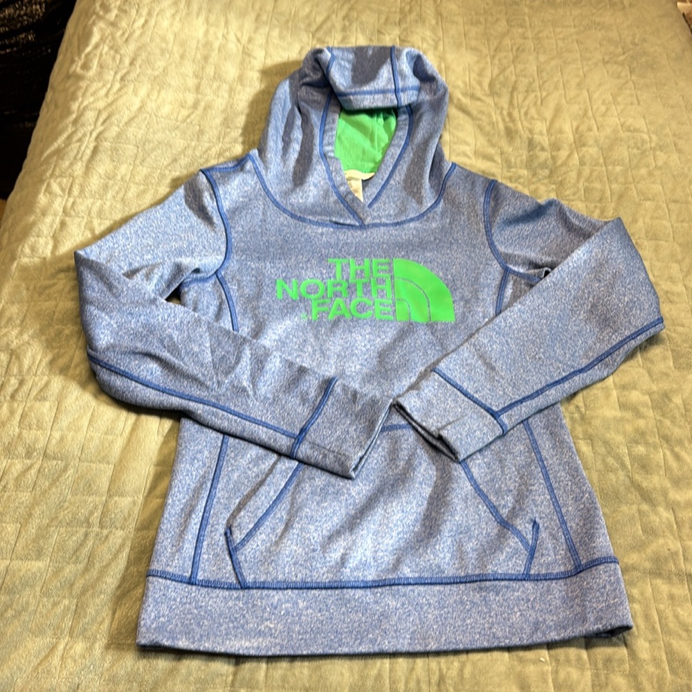 The North Face Hooded Sweatshirt, Hoodie, Blue, Green, Logo, Size XS